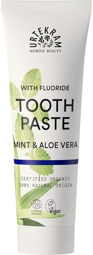 Urtekram Pasta de dientes de menta y aloe vera - Pasta de dientes fresca con protección de flúor - Ingredientes naturales veganos orgánicos - Urtekram Dental, 75 ml (paquete de 1)