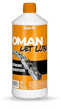 Sisbrill Lubricante Oman Wet - Cadenas Moto y Bicicleta - Ambientes Húmedos - 1 Litro | Lubricante para cadenas de bici y moto que mejora el movimiento y protege la transmisión