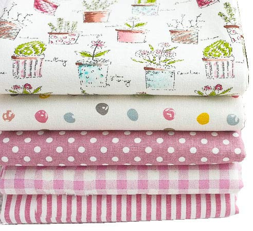 RayLineDo® Pack OF 5 X 45cm * 50cm Different Pattern Cotton and Linen Patchwork Fabric Bundle Squares Quilting Scrapbooking Sewing Artcraft Bag Handbag Making Project Fabric