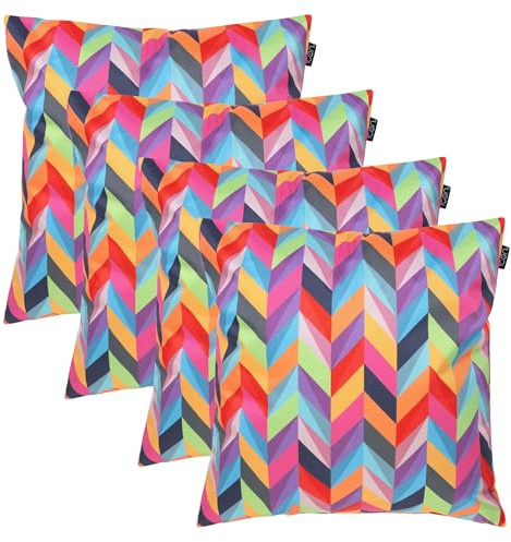 Bean Bag Bazaar Outdoor Cushions Filled, Bright Collection, Waved Print, Set of 4, 43cm x 43cm, Water Resistant, Outdoor Cushions for Garden Furniture, Garden, Patio