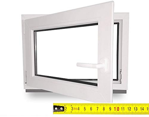 Kellerfenster nach Maß - Kunststofffenster - Fenster - Sondermaße - innen weiß/außen weiß - DIN Rechts - 3-fach - Verglasung - 0,5m² - 60 mm Profil