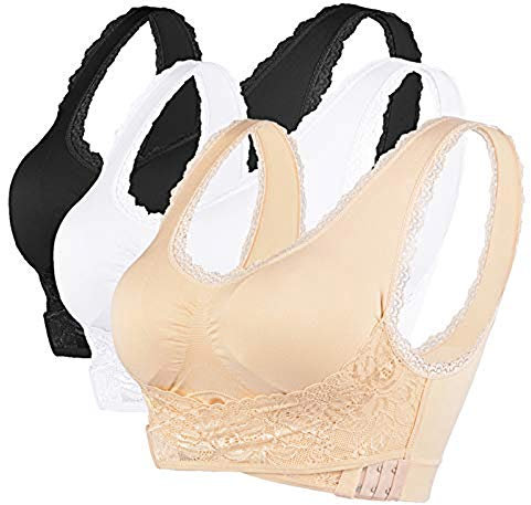 Women Wireless Lace Bra - Adjustable Front Cross Side Buckle Bras Seamless Comfy Wide Straps Underwear Plus Size for Leisure Yoga