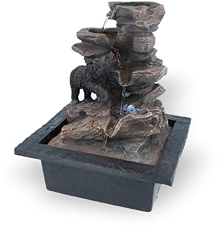 NATIV Zimmerbrunnen mit LED-Beleuchtung | Tischbrunnen mit Wasserfall und Bären-Motiv| dekorativer Zierbrunnen in Felsenoptik | Wohlfühlbrunnen für Zuhause