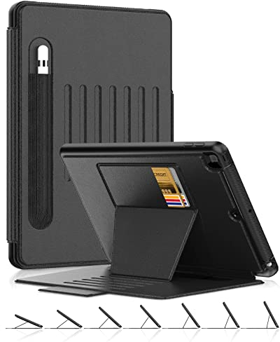 DAORANGE Schutzhülle für iPad 9./8./7. Generation 10.2, Schutzhülle aus PU-Leder, stoßfest, mit Stifthalter, Magnethalterung mit 7 verstellbaren Winkeln, automatische Schlaf-/Weckfunktion (schwarz)