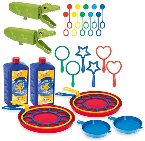 PUSTEFIX Seifenblasen Set für Kinder - 20 Blasringe, 2 Bubblegator + 2000 ml Seifenblasenwasser, Bunte Bubbles Made in Germany, Seifenblasen Spielzeug für Hochzeit, Kindergeburtstag, Polterabend