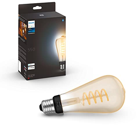 Philips Hue White Ambiance E27 Filament Große Edison (550 lm), dimmbare LED Lampe für das Hue Lichtsystem mit warm- bis kühlweißem Licht, smarte Lichtsteuerung über Sprache und App, 1er Pack