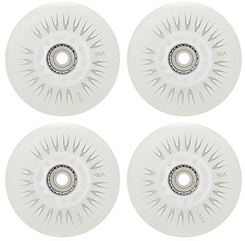 SSCYHT 4 STK. 90A LED Leuchtrolle für Inlineskates 60mm 62mm 64mm 68mm 70mm 72mm 76mm 80mm Inline Skate Leuchtrolle zum Leuchten im Dunkeln ohne Lager,Weiß,72mm