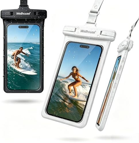 wellhouse Confezione da 2 sacchetti impermeabili per telefono cellulare per iPhone 15 14 13 12 Pro Max XS Samsung IPX8 3D borsa impermeabile per cellulare Beach Essentials nero+bianco 7 pollici