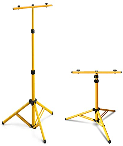 Tubiaz Trépied télescopique pour projecteur de chantier, projecteur LED, trépied en acier, lampe de travail, jaune, support pour 1 ou 2 projecteurs, hauteur réglable jusqu'à 1,60 m (double support)