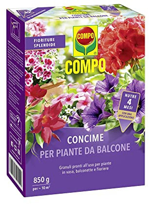 COMPO Concime per Piante da Balcone, Granuli Pronti all'Uso per Piante in Vaso, Balconette e Fioriere, 850 g