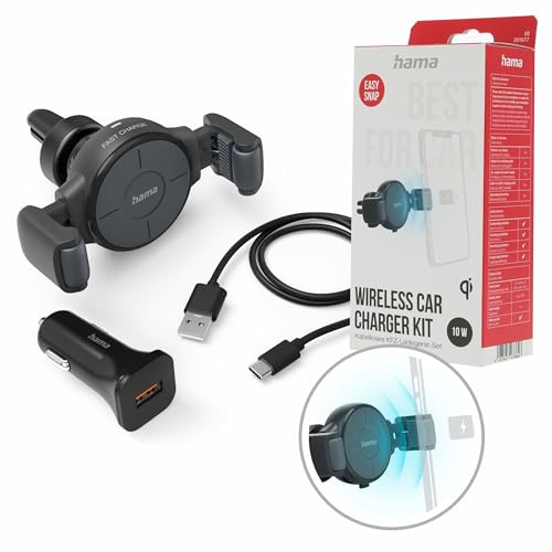 Hama FC10 Flex-Set Wireless Charger 10W Magnetanschluss Qi Wireless Charging Grau KFZ mit Smartphone-Halterung