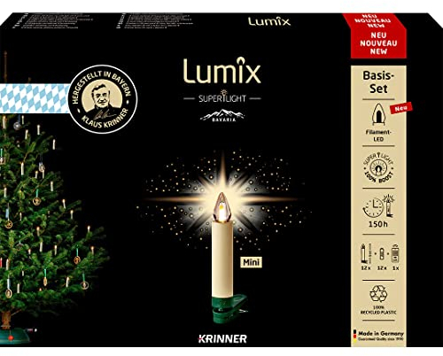 Lumix® SuperLight Bavaria Mini kabellose LED Christbaumkerzen Weihnachtsbaumkerzen 12er Basis-Set Elfenbein 9cm warmweiß inkl. Fernbedienung Made in Germany 77901