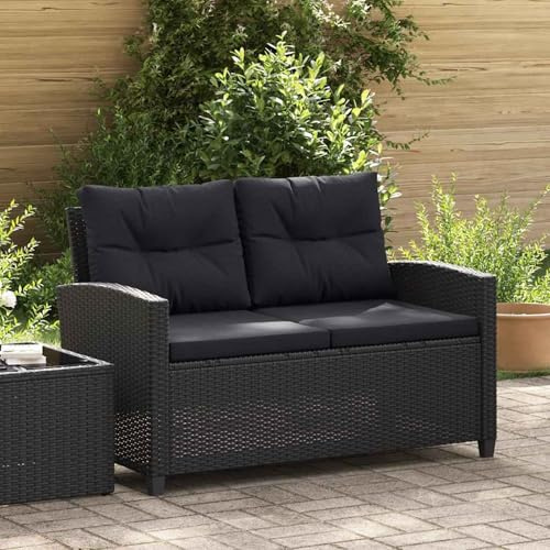 Gecheer 2-Sitzer Gartensofa mit Auflagen Zweisitzer Sofa Lounge Gartenbank Gartenmöbel Sitzgruppe Garten Garnitur Schwarz 124 cm Poly Rattan
