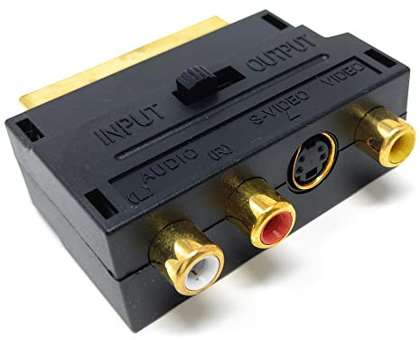 DRUT Scart to 3 RCA Composite Phono & SVHS S Video Adaptor with In Out Switch Converter Cable Lead Adapter