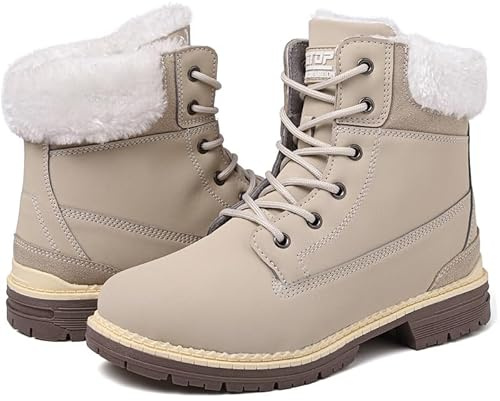 ziitop Snow Boots Womens Winter Boots Waterproof Ankle Boots Warm Fur Lined Walking Boots Ladies Hiking Boots Mid Calf Boots Lace up Lightweght Non-Slip Outdoor Work Boots