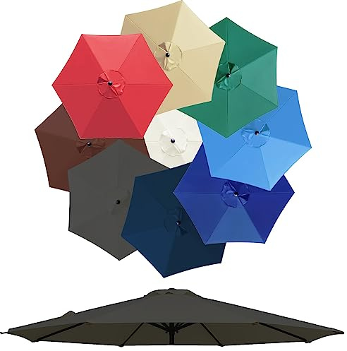 Auvent De Remplacement Pour Parasol De Terrasse De 3.0m - Toile 6/8 Baleines Déporté avec Housse d'Extérieur en Polyester Anti UV 50+ (Grise, 300cm 6)