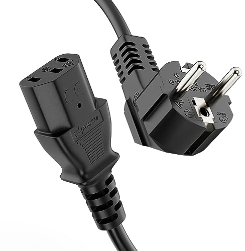 ETEC Stromkabel Kaltgerätekabel 3 Polig, 1,0m, Stecker Schutzkontakt Netzstecker auf C13 Kaltgerätekupplung Buchse, Netzteil Strom Kabel Netzkabel für PC Monitor Drucker, Schwarz