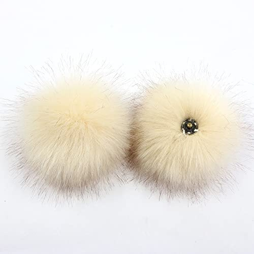 SYSUII 10 Stück 10cm Kunstfell Pompon Fellbommel mit Drücken Taste Groß Kunstfell Bommel Pompon Pom Ball für Mützen Beanies Tasche Weihnachtsdekoration Strick Mützen Bekleidung Zubehör -Beige