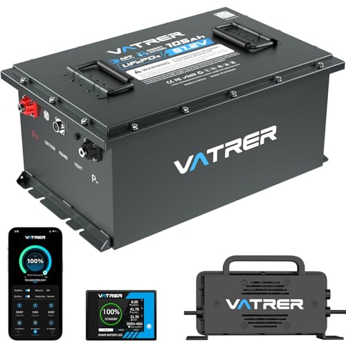 VATRER POWER 48V(51.2V) 105Ah LiFePO4 Batería Litio para Golf Cart con 200A BMS & Monitor Táctil & App Bluetooth Batería Recargable LiFePO4 4000+ Ciclos Máx. 10.24kW Carro de Golf