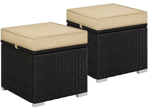 Yaheetech 2 Piezas Taburete Exterior para Muebles de Jardín con Espacio de Almacenamiento 39x39x41cm Incluye Cojín Tapa Extraíble Imitación de Ratán Resistente a la Intemperie