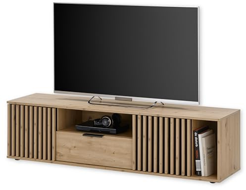 CHIARA TV-Lowboard in Artisan Eiche Optik, Schwarz - Moderner TV Schrank mit viel Stauraum für Ihr Wohnzimmer - 150 x 40 x 40 cm (B/H/T)