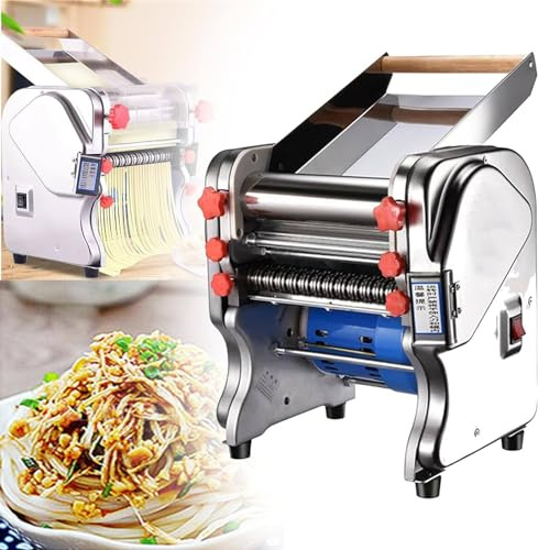 Qiang Macchina Pasta Fresca Automatica Sfogliatrice Elettrica Crea Lasagne,Tagliolini,Fettuccine,Spaghetti con 2 Lame,0.3-20mm Gradi di Spessore Regolabili,per Casa E Ristorante,FKM-220