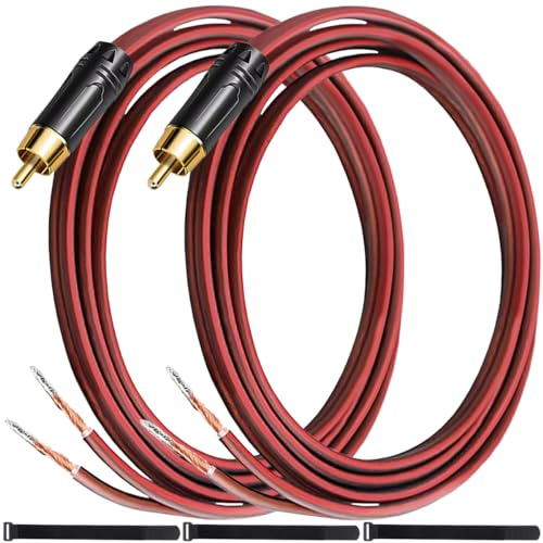 MKBKLLJY 2St. RCA zu Blankdraht-Lautsprecherkabel 3FT/91CM 16AWG Positive rote Drahtmarkierung Reines Kupfergehäuse Vergoldeter Stecker Korrosionsbeständigkeit mit Kabelbindern für DIY