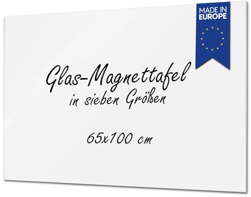 VISCOM Glas-Magnettafel - 65 x 100 cm in reinem Weiß - rahmenlose Magnetwand - Memoboard magnetisch, beschreibbar & trocken abwischbar - inkl. Magnete, Stift, Tafellöscher