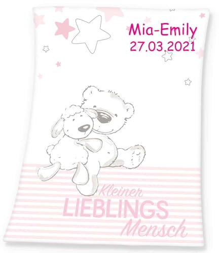 SL-Store GbR & Herding Personalisierbare Babydecke rosa aus weicher Mikrofaser Lieblingsmensch - individuell Bestickt mit Name und Datum