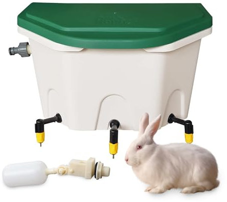 Breker AviAqua Automatische Hasentränke 8L [mit WASSERANSCHLUSS] inkl. 3 Nippel - Wasserspender für Hamster, Meerschweinchen und Kaninchen - Selbstfüllende Nagertränke