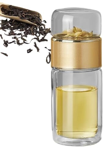 Teeflasche mit Sieb | 280/350/420 ml Teebecher to go | 2025 Neue Doppelschichtige Glas Cold Brew Teeflasche | 3-in-1 Auslaufsicherer Tee-Ei für lose Blätter, Reisebecherfür Freunde