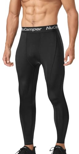 NuCamper Men's Compression Thights Running Leggings,Trousers Base Layer Pants for Sports Athletic Workout Active Training Gym Cycling Black