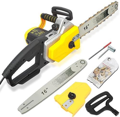 Tronçonneuse électrique puissante 2200 W, vitesse de chaîne de 13 m/s, tronçonneuse filaire légère, scie à chaîne épaisse pour couper sans effort du bois, des arbres et des branches (jaune)