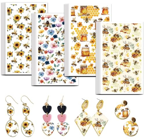OLYCRAFT 24pz 4 Stile Carta da Trasferimento in Argilla A Tema Ape Carta da Trasferimento per Fogli di Argilla Polimerica Fogli di Trasferimento in Argilla Polimerica Motivo Floreale Piccola