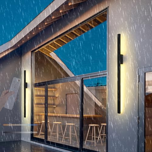 TZSMUM LED Wandlampe Aussen/Innen Lang Wandleuchte Dimmbar 2700K/4500K/6500K Wandbeleuchtung mit Fernbedienung Wandleuchten Wasserdicht IP65 Aluminium für Gärten Terrassen Villa (B,60cm)