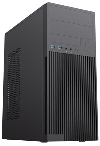 CiT Academy Office Business PC Case with 500W PSU, USB Type-C, 2 x USB 3.0, 80mm Rear Fan - Mid-Tower ATX Computer Case | Black