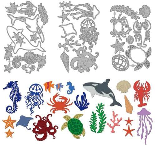MAYJOYDIY Stanzschablonen Sommerliches Meeresleben Meeres Unterwasserwelt Metallstanzungen Wale Schildkröten Karbonstahl Prägevorlagen Für Scrapbooking Basteln einer Karte Geburtstag Geschenk Dekor