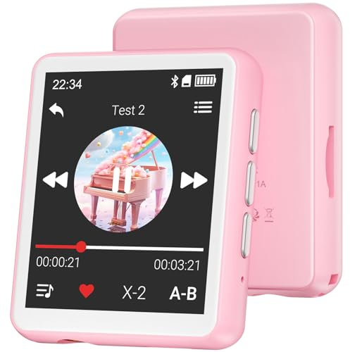 MP3-Player mit Bluetooth, 128GB Musik-Player, eingebauter Lautsprecher und FM-Radio, 1,8 Zoll Mini Touchscreen MP3 - perfekt für Kinder & Sport (rosa)