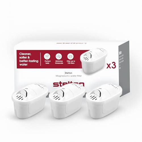 Stelton Magnesium+ Water Filter 3-Pack - Replacement Cartridges for EM77 Jug & Compatible Systems - Reduces Chlorine, Limescale & Impurities - Up to 4 Weeks/120L