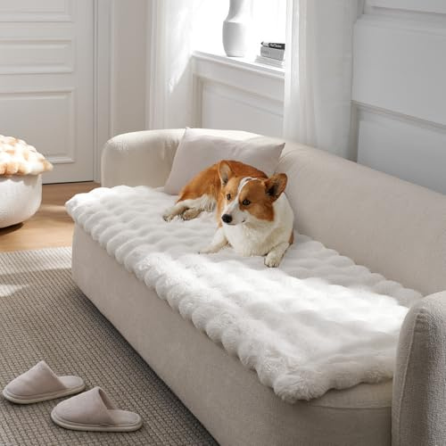 COZY KISS Sofabezug für Hunde Waschbar, Ultraweiche Kunstpelz Haustier Schutzhülle für Autositze, Wasserschutz-Decke für Katzen, Auflage für Kommoden, rutschfest, Kuschelig, 70x177cm, Beige