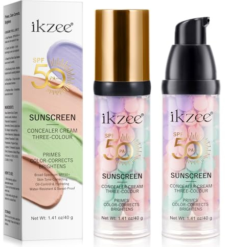 3 In 1 Primer for Face Before Makeup,SPF 50 Sunscreen Isolation Cream, One Step Color Correcting Primer,Hydrating,Oil Control Facial Serum & Concealer Skin Tone,Radiance Skin(Pack of 2)