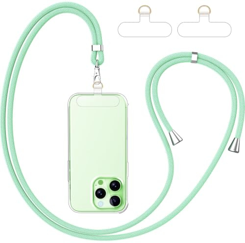 caslord Cordon Telephone Portable avec 2 Patchs Transparent Durables | Compatibles avec Tous Les Smartphones et Plupart des Coques | 1,6m Adjustable | Vert Menthe