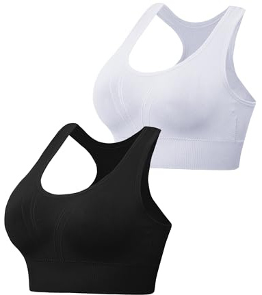 Litherday sport-BH för kvinnor push-up bustier – trådlös bh med hög stöd med avtagbara dynor för yoga, fitness och löpning, Svart+vit, XL