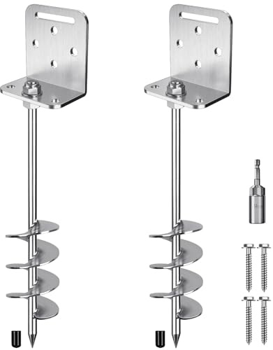 Insaga 18'' Heavy Duty Ground Anchors 10mm Solid Steel with L Bracket, for Trampoline Mobile Home Swing Set Shed Carport Tent Earth Anchor Fence, 2.7 Helix Blade & Chrome Plated Finish, 2Pack