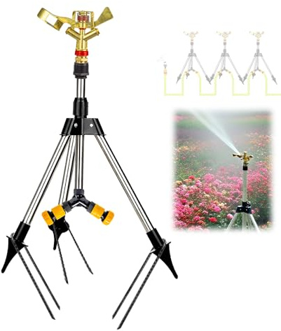 BAUSATZ Tripod Sprinkler, Garden Sprinklers for Lawns, Garden Sprinkler, Lawn Sprinkler, Grass Sprinkler, Water Sprinkler for Garden, Oscillating Sprinkler, 360 Rotating Sprinkler (1 inch connector)