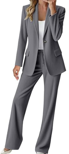 Richymfa Tailleur Donna Due Pezzi Curvy Elegante Completo da Donna Slim Fit Business Completa Tinta Unita Giacche da Abito Blazer Taglie Forti Autunno Invernale
