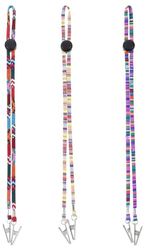 Folk Style Napkin Clip Bib Holder 3Pcs Dental with Adjustable Cords & Alligator Clips Soft Lightweight Dining Portable Colorful Dentist Bib Holder Clips Race Neck Chain for Runners Elderly Youth Adult