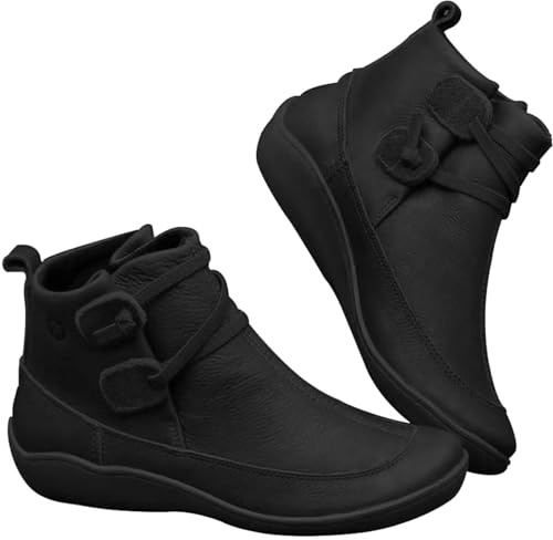 Generisch Damen Stiefeletten FüR Herbst Winter,Flache SchnüRstiefel Aus Wasserdichtem Pu-Leder,Bequem Rutschfest,Mittelalter Schuhe Biker Boots Damen,Flache Stiefeletten Atmungsaktiv Weich