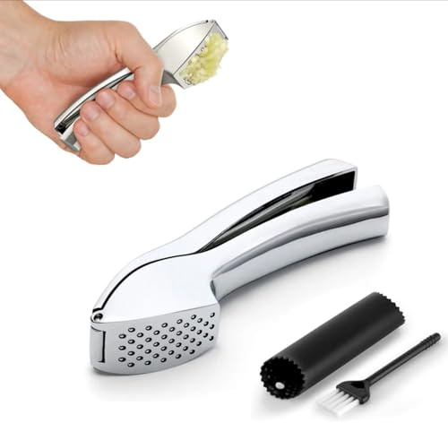 Garlic Press – Heavy-Duty Garlic Crusher & Mincer, Easy-Squeeze Design, Rustproof & Dishwasher Safe