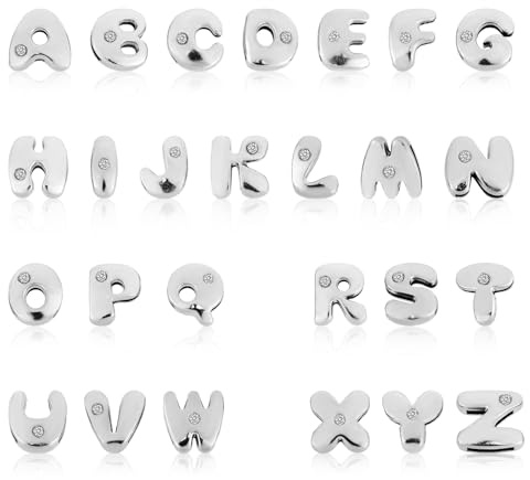 52pz Ciondoli Lettere Argento, Pendente Alfabeto A-Z Bubble con Cristallo 11mm Ciondolo Iniziale Antiossidante Perline Scorrevoli per Creazione Gioielli Bracciali Collane Lavoretti Fai da Te